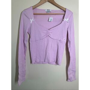 RSQ Tilly’s Pink Long Sleeve Baby Tee With Bows Size Large New